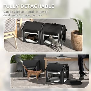 Mochila transportadora de mascotas de lona suave con divisor y bolsa de almacenamiento - Negra - Product Image 5