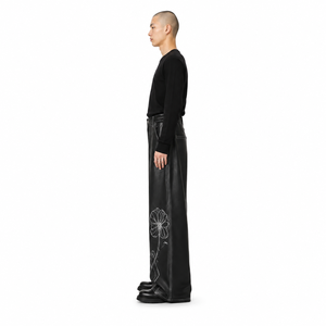 Pantalon homme 100% cuir de veau léger, taille mi-haute, coupe large, devant plat, toutes saisons, blanc, motif géométrique, de créateur - Product Image 3