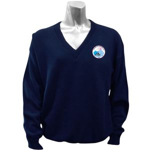 Jack & Jill V Neck Sweater with Crest <b>Navy</b> Blue Premium Knit Pullover Casual Event Apparel Bulk Supply Everyday Wear New - Product Image 1