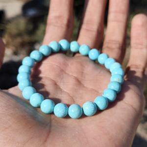 Bracelet tendance en perles d'aigue-marine pour femme, 18 cm, perles de pierres précieuses bleu clair polies - Product Image 2