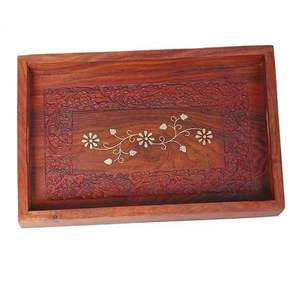 Plateau de service carré en bois jetable en gros avec poignées gravées, design classique, motif personnalisé pour la décoration de mariage - Product Image 6