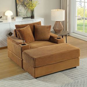 Set Soggiorno Accogliente: Divano Profondo con 2 Cuscini Decorativi e Pouf, Comodo per l'Intrattenimento Domestico - Product Image 2