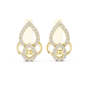 Boucles d'oreilles pendantes en or jaune 14 carats avec diamant de laboratoire taille ronde et halo en forme de goutte, 1 carat, plaqué or, luxe pour femme - Product Image 1