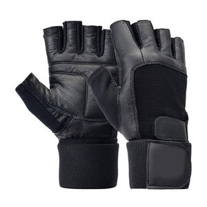 Gants de sport unisexes personnalisés pour la musculation, demi-doigts, couleur noire, en cuir tanné - Product Image 2