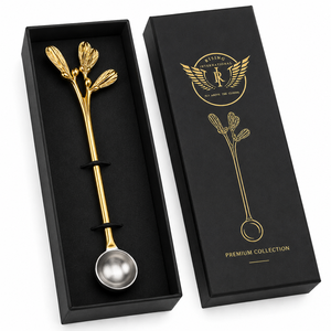 Trending Gold Garden Floral Spoon Gift Box Luxury Black Packaging Custom Logo Premium Cutlery For Hotel Restaurant Gift Sale Set - Product Image 4