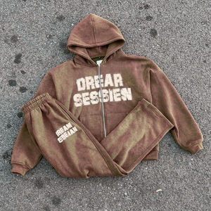 Ensemble de survêtement unisexe Dream Session avec sweat à capuche zippé et pantalon en molleton, coupe classique, imprimé blanc, pour l'automne - Product Image 5