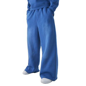 Pantalones de chándal para hombre de forro polar grueso azul, corte recto, pierna extragrande, lavados, con logotipo personalizado, MOQ bajo, pantalones de jogging para hombre - Product Image 1