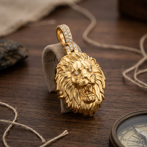 Pendentif visage de lion en or jaune 14 carats et argent sterling 925 avec diamant de laboratoire et moissanite pour homme OEM ODM - Product Image 3