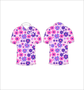 เสื้อโปโลผู้ชายสีชมพูม่วงลายดอกไม้ พิมพ์ลายทั่วตัว แขนสั้น สไตล์ลำลอง สำหรับเล่นกอล์ฟ - Product Image 2