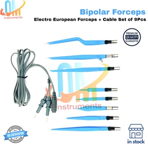 Ensemble professionnel de 9 pinces à baïonnette bipolaires européennes électriques |   Qualité supérieure, revêtement bleu |   Acier inoxydable de qualité médicale - Product Image 3