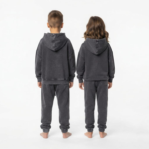 Fashion Kids Acid Wash Tracksuit Oversize Hoodie And Jogger Set Drop Shoulder Style Wholesale Garment Supplier - Product Image 4