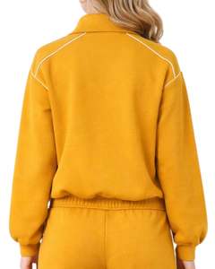Ensemble de survêtement jaune moutarde personnalisé pour femme, veste zippée en mélange de coton et pantalon de jogging, tenue décontractée et sportive deux pièces - Product Image 5