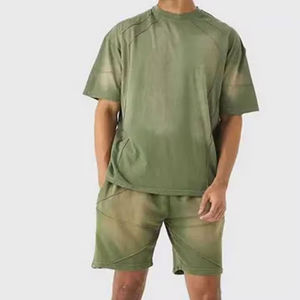 Custom Design Formal Design 300 Grams Loose Fit <b>Shorts</b> and T-shirt Sets 100% Cotton Blank for Men's Summer - Product Image 2