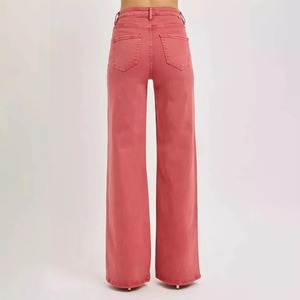 Jean en denim rose taille haute à jambe large, en coton, couleur unie, coupe droite, délavage clair, respirant, imperméable, style automne - Product Image 2
