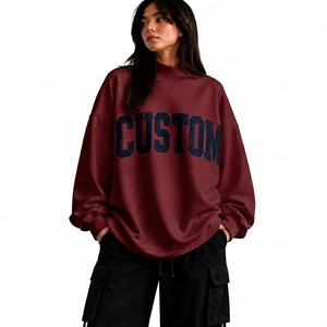 Pull-over léger en mélange coton/polyester, design personnalisé, couleur unie, col montant oversize, pour toutes les saisons - Product Image 1