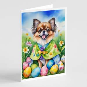 Épagneul tibétain lunatique Chasse aux œufs de Pâques A7 Cartes de vœux Lot de 8 cartes vierges avec enveloppes Taille 5x7 - Product Image 1