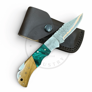 Cuchillo Plegable de Acero Inoxidable y Cobre Hecho a Mano, Grado Industrial, con Logotipo Personalizado, Bloqueo Trasero EDC, Garantía de 3 Años, Mango de Madera con Resina Epoxi - Product Image 2