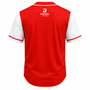 Camiseta de Béisbol Roja para Hombre RONAL SPORTS, Manga Corta, Cierre de Botones, Logotipo Bordado, Prenda Transpirable de Poliéster en Oferta - Product Image 2