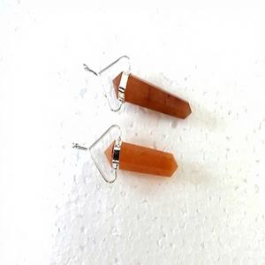 Colgante Hexagonal de Aventurina Melocotón de Doble Terminación, Chapado en Plata Antigua, con Cristales de Estrás, Ecológico, Hecho a Mano, Cristiano - Product Image 1