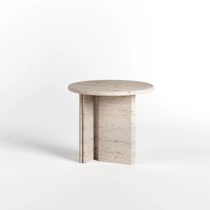 Trending <b>Round</b> Travertine Coffee <b>Table</b> Beige Stone <b>Top</b> Wooden Base Modern Center <b>Table</b> For Home Hotel Lounge Decor Bulk Use Sale - Product Image 2