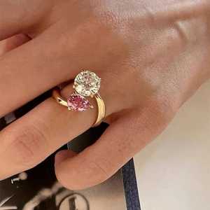 Moissanite Vivid Pink Pear & Round Cut Toi et Moi <b>Ring</b> Original <b>925</b> <b>Silver</b> <b>With</b> Gold Plated Fine Unique Style For Girlfriends - Product Image 1