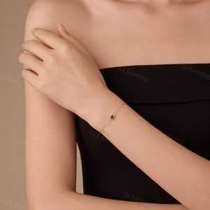 Delicada pulsera de esmeralda, plata de ley 925, chapada en oro de 14 quilates, joyería minimalista con piedra preciosa verde para mujer, regalo. - Product Image 5