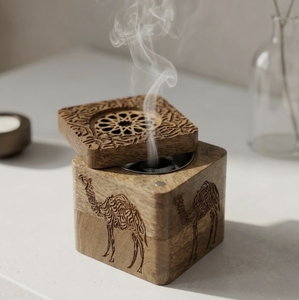 Quemador de incienso de madera Mubkhar, soporte decorativo árabe para quemar Bakhoor y Oud, ideal para festivales religiosos, bodas y eventos de hospitalidad. - Product Image 6