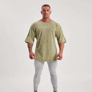 Men's Oversized Acid Washed Cotton T-Shirt O-Neck Short Sleeve Solid Color Casual Jersey Fit Breathable Long Length - Product Image 1
