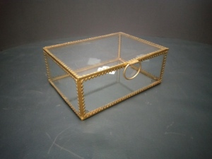 Artisan Design B79 Rectangular Glass Jewelry Box with Brass Frame and Ring Handle Modern Storage Organizer for <b>Bedroom</b> <b>Vanity</b> - Product Image 5