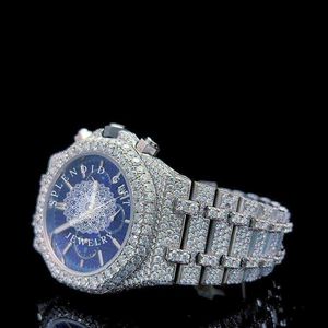 Montre de luxe en diamant Spendidight Jewelry, 28 mm, analogique, quartz, homme, argent/moissanite, fermoir déployant, cristal saphir, mouvement ETA - Product Image 5