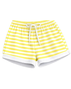 Ensemble crop top et short rayé jaune et blanc personnalisé pour femme – Tenue décontractée d'été deux pièces avec taille élastique – Vêtements de détente et streetwear OEM - Product Image 3