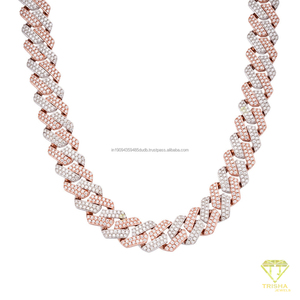 Collar de Cadena Cubana de Dos Tonos con Diamantes Cultivados en Laboratorio, Corte Redondo, Plata de Ley 925, Chapado en Oro, Joyería Hip Hop - Product Image 2
