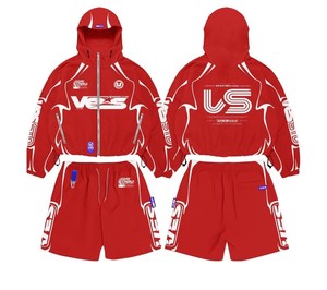 Veste à capuche zippée personnalisée avec impression sur écran, ensemble court en nylon imperméable deux pièces, streetwear, coupe-vent, survêtement pour femmes - Product Image 5