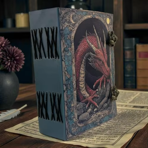 Diario de Fantasía Antiguo, Grimoire Religioso Clásico, Cuaderno Vintage, Hecho a Mano con Cuero Genuino Estampado con Diseño de Dragón - Product Image 4