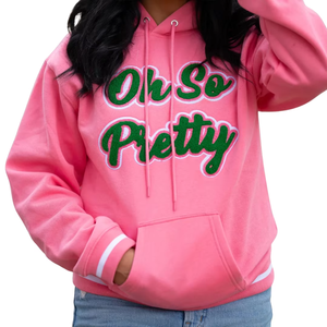 Sudadera con capucha rosa para chicas bonitas, sudadera universitaria unisex con letras griegas bordadas en chenilla, sudadera premium informal. - Product Image 2