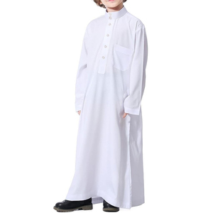 White Color Dress Kids <b>Thobes</b> Robes Long Length Breathable Jubba Ramadan Gift For Kids With Chest Pocket Buttons Up <b>Thobes</b> - Product Image 1