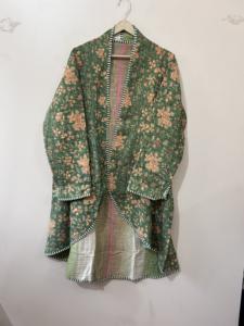 Manteau long vintage fait main en tissu Kantha imprimé au bloc, taille unique - Product Image 4