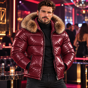 Men's Casual Leather Summer Bomber Jacket <b>Fox</b> <b>Fur</b> Hood | Breathable Plaid Pattern Zipper Closure | Piumino Lucido Uomo | - Product Image 5