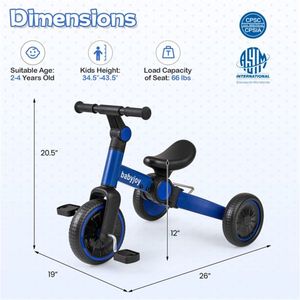 Triciclo Pieghevole 5-in-1 Blu per Bambini con Manubrio Regolabile, Sedile Ergonomico e Pedali Rimovibili - Product Image 4