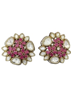 Pendientes de botón de moda Kundan con estilo chapados en oro tradicionales hechos a mano para mujeres y niñas producto a granel - Product Image 1