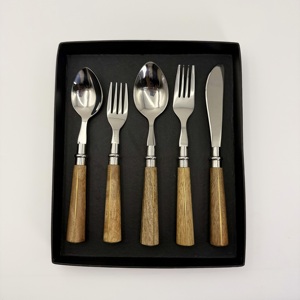 Nouveauté : Couverts en acier inoxydable, couteau, fourchette, cuillère, ustensiles en acier inoxydable, manche en bois, couverts en métal au prix le plus bas - Product Image 2