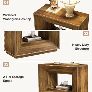 Mesa de Noche Rústica Marrón de 2 Niveles con Estante, Mesa de Noche Grande para Dormitorio - Product Image 6