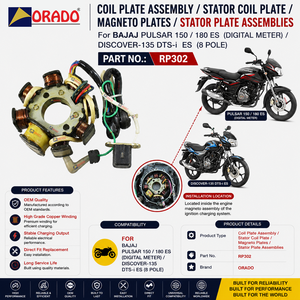 ชุดแผ่นคอยล์สเตเตอร์สำหรับรถมอเตอร์ไซค์ Bajaj Pulsar 150 180 ES Discover 135 DTSi คุณภาพส่งออกสำหรับอะไหล่รถสองล้อ อินเดีย ออราโด - Product Image 3