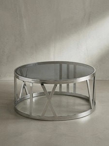 Mesa de Centro Redonda Moderna con Tapa de Vidrio Templado y Estructura Metálica, Mueble Decorativo para Sala de Estar de Diseño Contemporáneo - Product Image 1