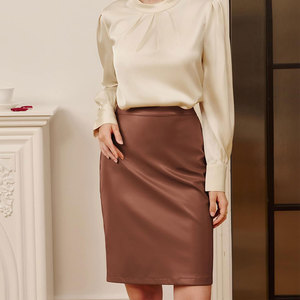 กระโปรงหนังสำหรับผู้หญิง เอวสูง ความยาวระดับเข่า ทรงเข้ารูป กระโปรงทรงดินสอ หนังเทียม ความยาวปานกลาง ชุดลำลอง - Product Image 2
