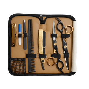 Kit de coiffure professionnel en acier inoxydable à prix abordable, comprenant des ciseaux à effiler à manche court 28 dents pour droitiers, couleur noir. - Product Image 2