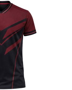 T-shirt de sport personnalisé pour homme, couleur bordeaux et noir, manches courtes, col en V, respirant, séchage rapide, entraînement athlétique, course à pied, jersey de sport - Product Image 4