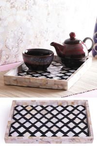 Bandeja de diseño increíble con incrustaciones de nácar, bandeja de servir de nácar, bandeja de MDF, bandejas decorativas, bandeja de resina a un precio muy asequible. - Product Image 3
