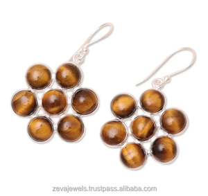 Boucles d'oreilles rondes en forme d'oeil de tigre Boucles d'oreilles style crochet en argent sterling 925 Boucles d'oreilles pendantes de guérison pour la fête - Product Image 1