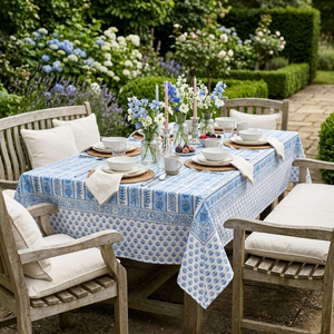 Trellis Blue Booti Hand Block Printed Cotton <b>Tablecloth</b> 180x270cm Handmade Designer Premium Dining Table Home Decor Gift - Product Image 4